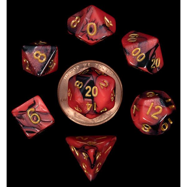 Mini Polyhedral Dice Set: Red/Black with Gold Numbers