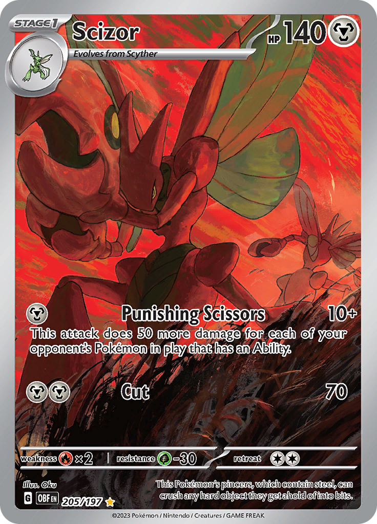 amazon original pokemon cards Scizor (205/197) [Scarlet & Violet: Obsidian Flames]
