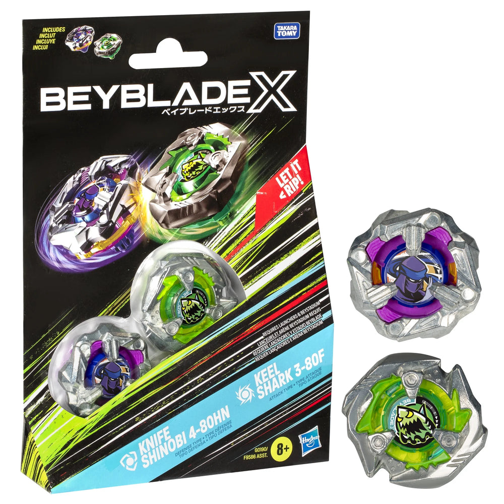 Beyblade X Knife Shinobi 4-80HN, Keel Shark 3-80F Takara Tomy Dual Battling Top