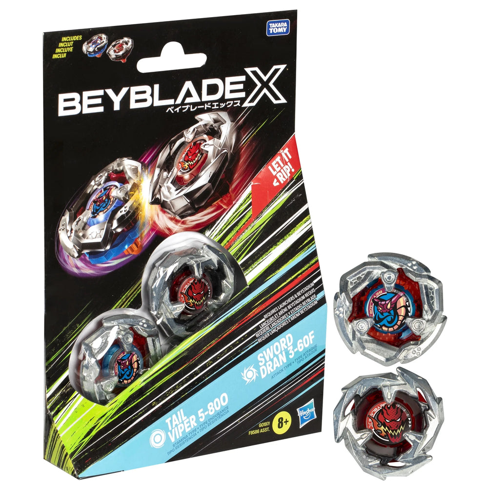 Beyblade X Tail Viper 5-80O, Sword Dran 3-60F Takara Tomy Battling Top Pack
