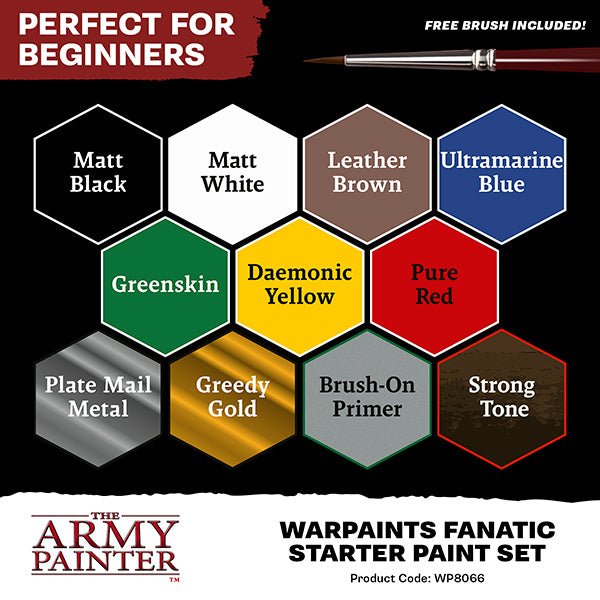 Warpaint: Fanatic Starter Paint Set (11 colors + 1 brush + 1 miniature)