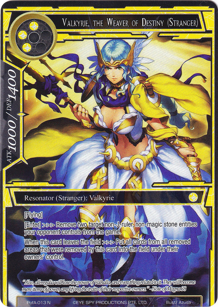 Valkyrie, the Weaver of Destiny (Stranger) (Full Art) (PofA-013) [Alice Origin IV: Prologue of Attoractia]